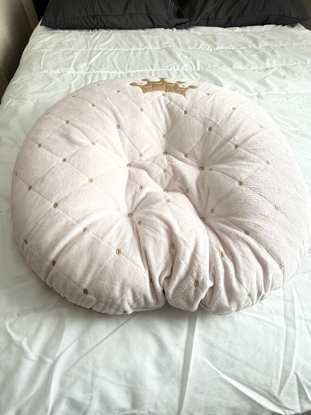 Plush Round Nursing Pillow in Light Pink with Gold Accents